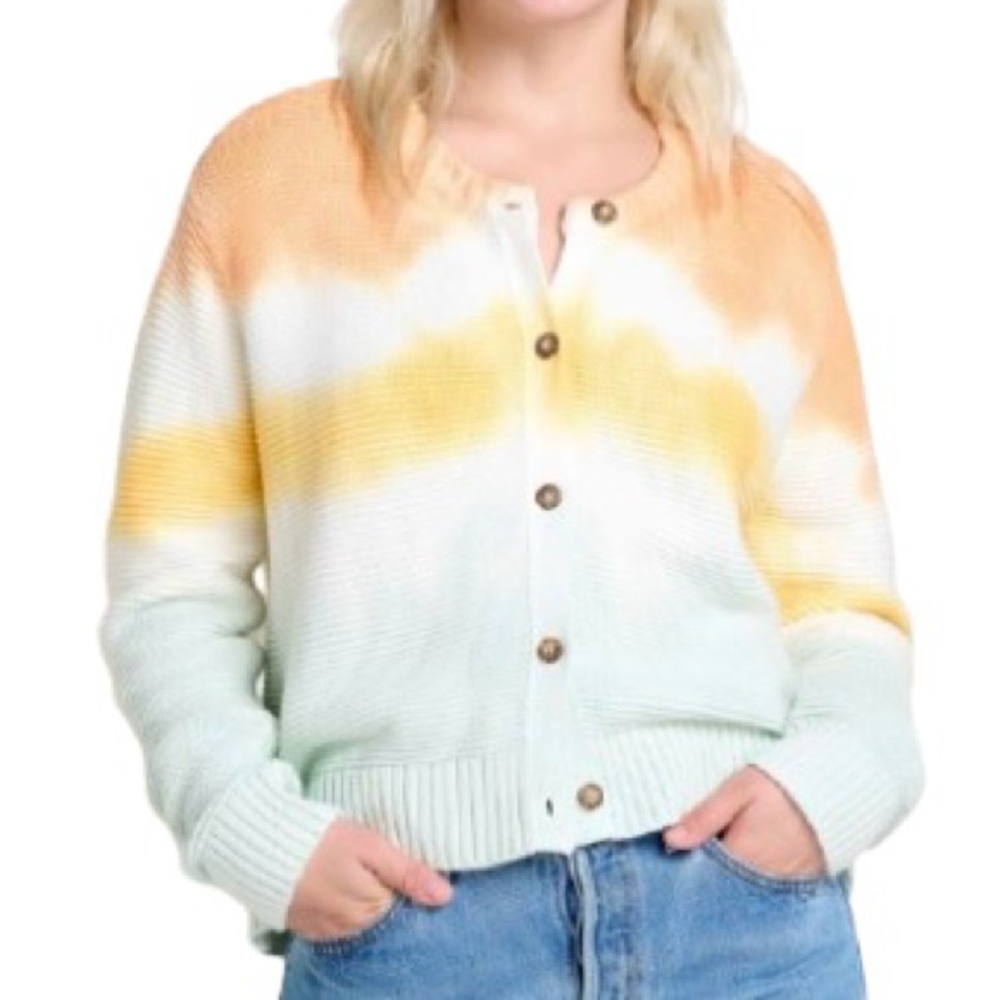 Toad & Co Women’s Bianca Crew Cardigan Organic Cotton Sz L Poppy Tie Dye